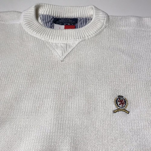 Tommy Hilfiger Para Hombre XL suéter clásico de cuello redondo Griffin  Crest Blanco Marfil | eBay