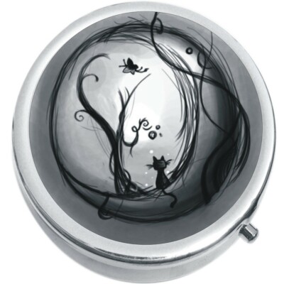 Kitty Cat Crescent Moon Medicine Vitamin Pill Box