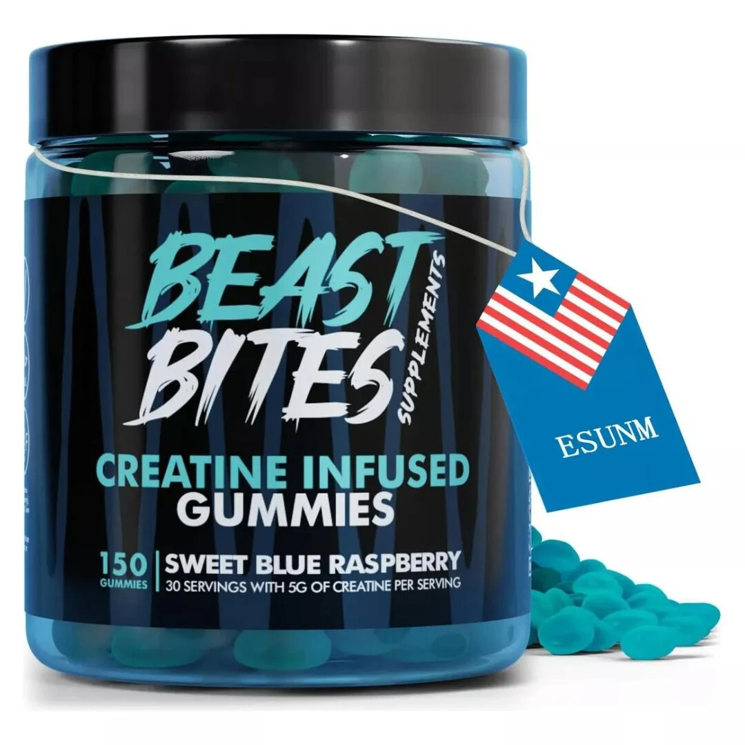 Creatine Monohydrate Gummies Beast Bites, 150 Servings, Sweet Raspberry