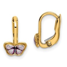 Real 14kt Yellow Gold Children's Enamel Butterfly Hoop Earrings