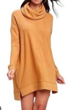 Lulus Autumn Daze Tan Cowl Neck Long Sleeve Sweater Dress Small NWT