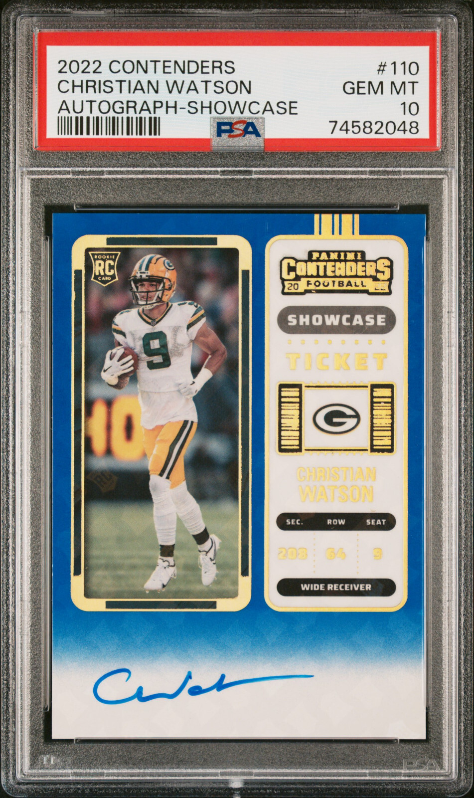 2022 Panini Contenders PSA 10 Rookie Auto Showcase Ticket Christian Watson SSP