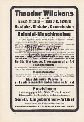 Hamburg Berlin, advertising 1913, Theodor Wilckens GmbH colonial mechanical engineering