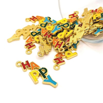 4, 20 or 50 BULK pcs Enamel Rainbow Happy Charms  - US Seller - EN192