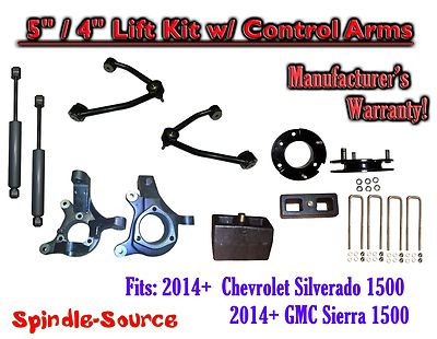 5'' / 4'' Spindle Lift Control Arm+SHOCK FOR 14-16 Chevy Silverado GMC Sierra 1500