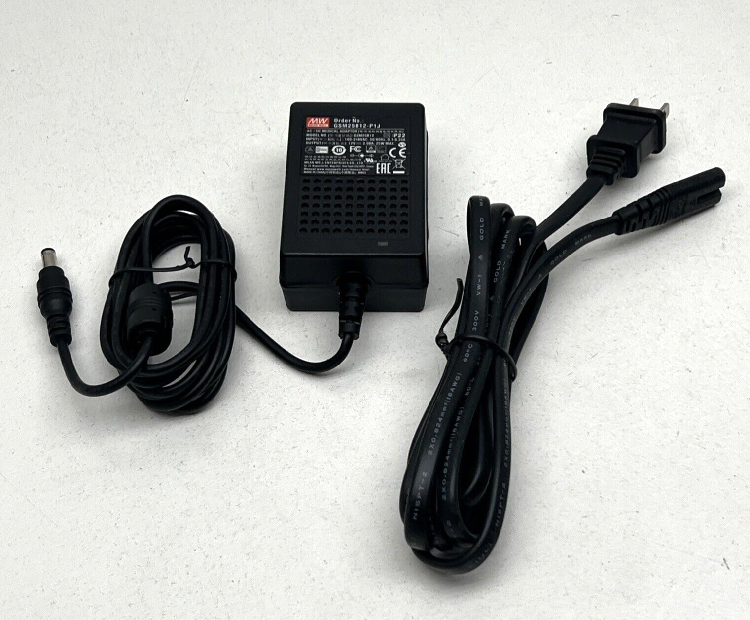 Mean Well GSM25B12-P1J Medical Power Supply Adaptor w/Cord 1