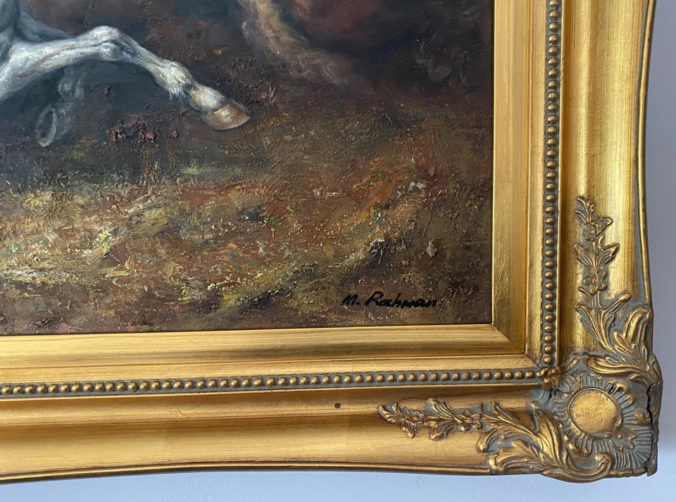 Eastern Worriers in Action - óleo sobre lienzo - marco dorado ornamentado Foto 3 de 3