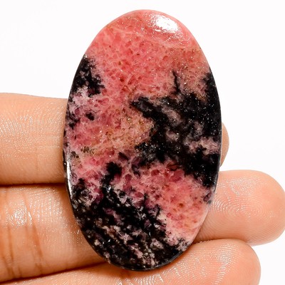 Natural Rhodonite Oval Shape Cabochon Loose Gemstone 74.5 Ct. 45X27X4 mm