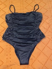 Cupshe One Piece Swimsuit Black w/ Gold Metallic Size XL Adjustable Strap Lined