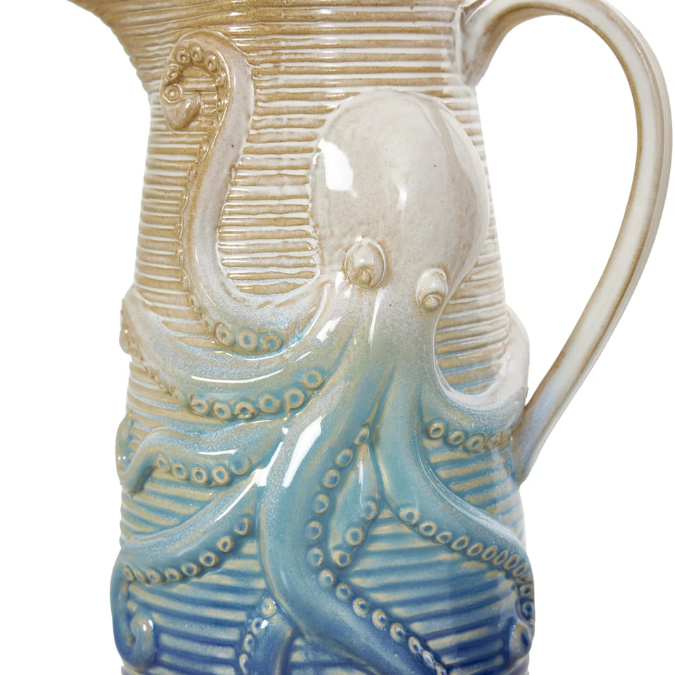 Juego de 2 jarrones de cerámica pulpo, acanalados azul ombre, 10" de alto decoración del hogar Foto 4 de 4