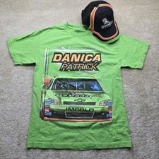 Vintage y2k danica patrick go daddy nascar racing 2 sided neon shirt/hat M
