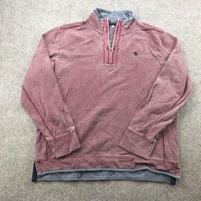 Fat Face Sweater Mens Large Burgundy Quarter Zip Washed Pullover Sweatshirt