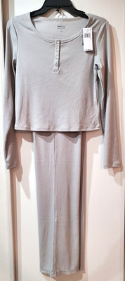 Gap GapBody Women's Long-SL Rib Lounge Top & Bottoms- Grey MSRP $95