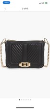 Rebecca Minkoff Chevron Quilted Small Love Crossbody Black Leather