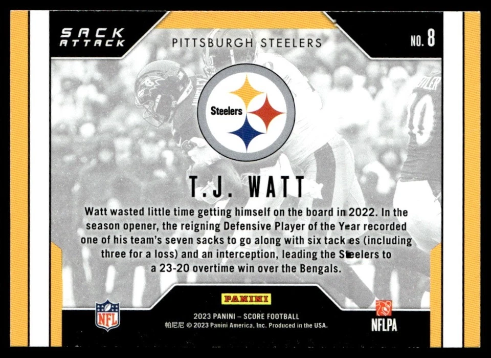 2023 Score Sack Attack T.J. Watt #8 TS1 - Image 2 of 2