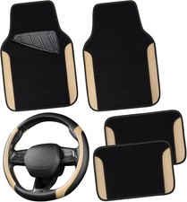 Faux Leather Steering Wheel Cover And Waterproof Car Floor Beige Faux Leather Steering Wheel Cover And Waterproof Car Floor Beige