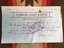 Letter- Gordon Dairy Ranch- Meadow Creek, Montana- 1905- Pay the Postmaster-