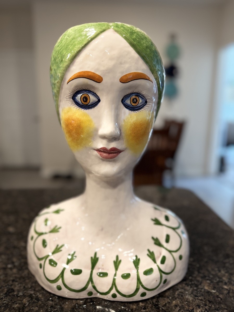 Horchow 1960's Ceramic Lady Bust Vase Planter – Hand Painted