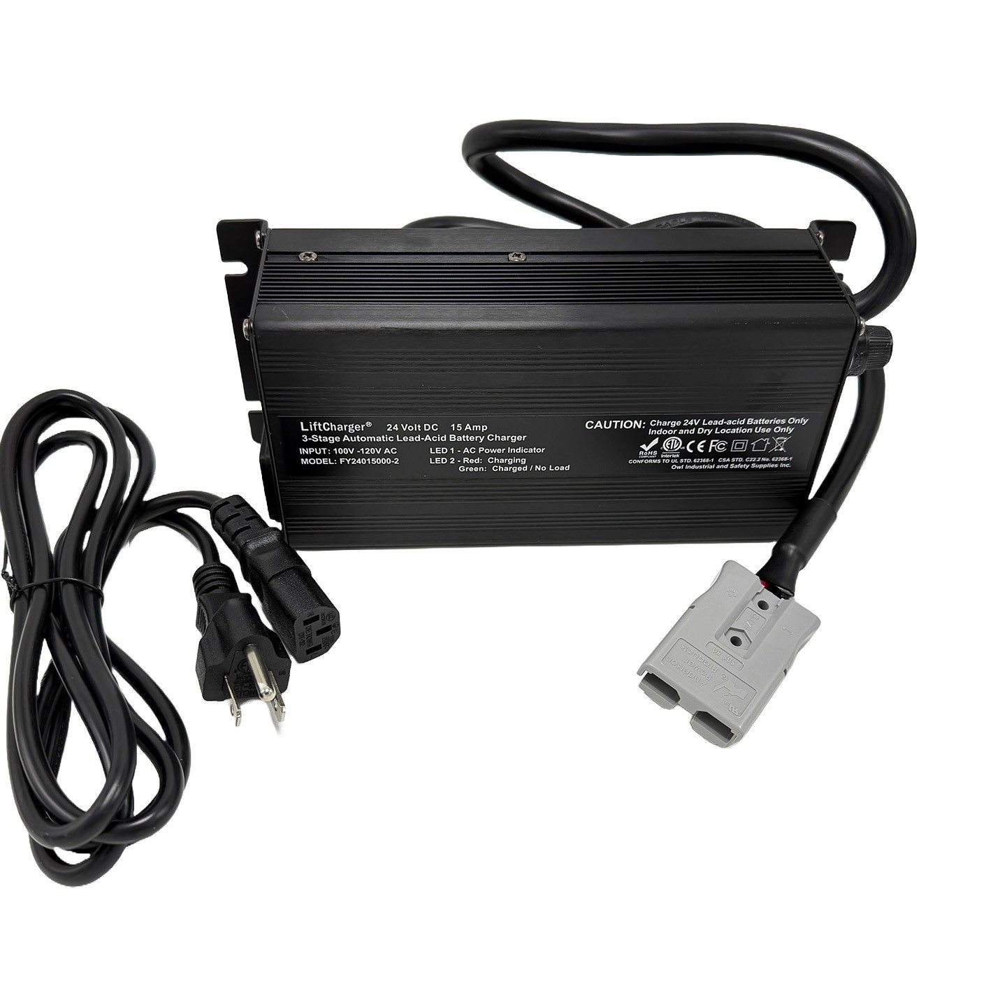 Replacement Battery Charger for NaceCare TTB516 Autoscrubber, 24V 15A, Gray Plug