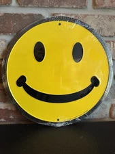 Yellow Boho Smiley Face 12" Embossed Aluminum Metal Round Sign