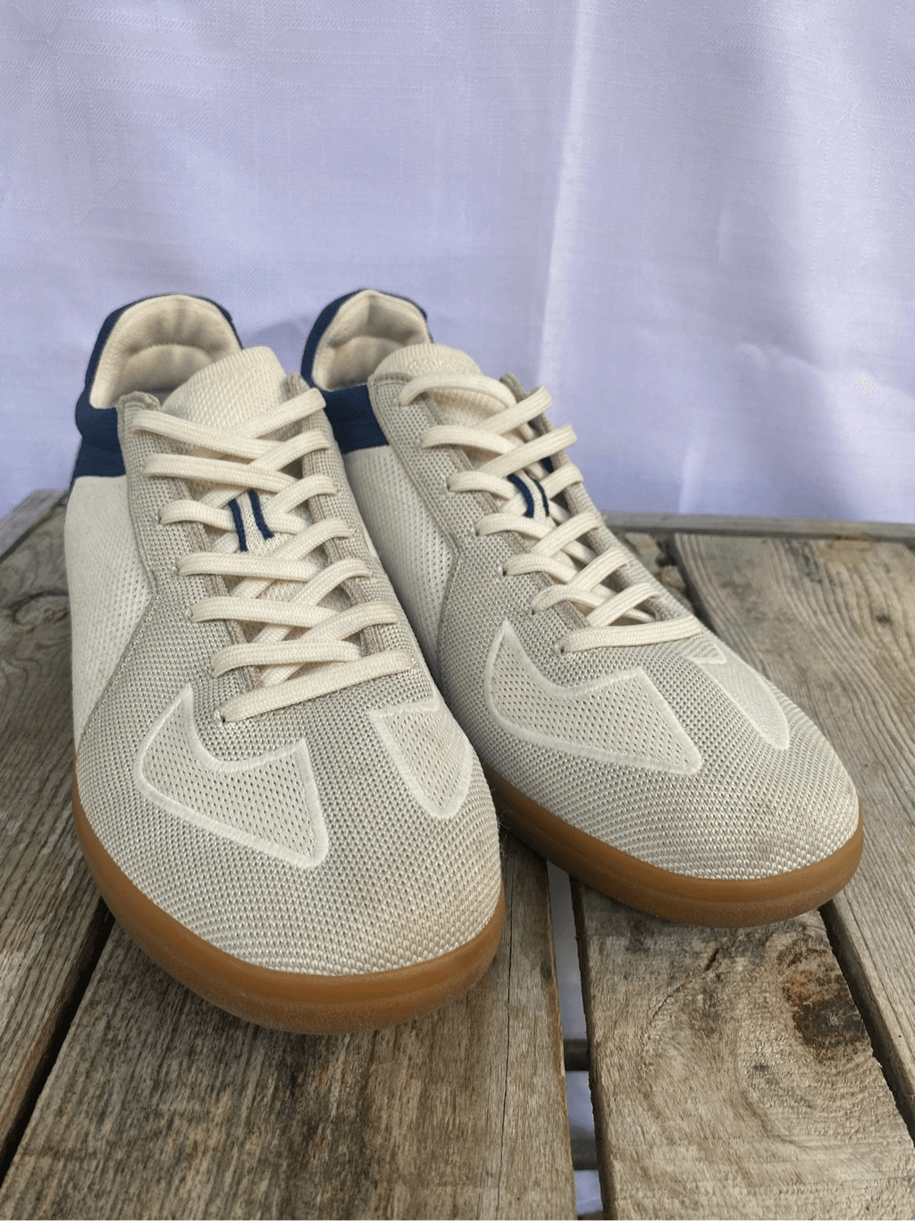 SAOLA Scarpe casual stringate Rothy’s RS01 uomo taglia 13 sneakers panna blu navy maglia suola gomma