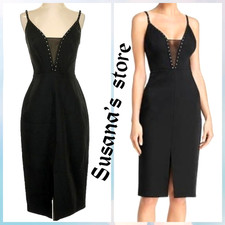 NWT BCBG MAXAZRIA SIZE 4 MIRANNDA SHEER PANEL STUDTRIMMED FRNT SLIT SHEATH DRESS