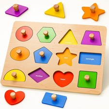 Wooden Shape Peg Puzzles for Toddlers 1 2 3 Year Old Boys Girls Gifts: Shape ...
