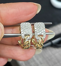 Deal!0.45 CTW Natural Round Diamonds Hoops Huggies Earrings 14K Yellow Gold 15mm