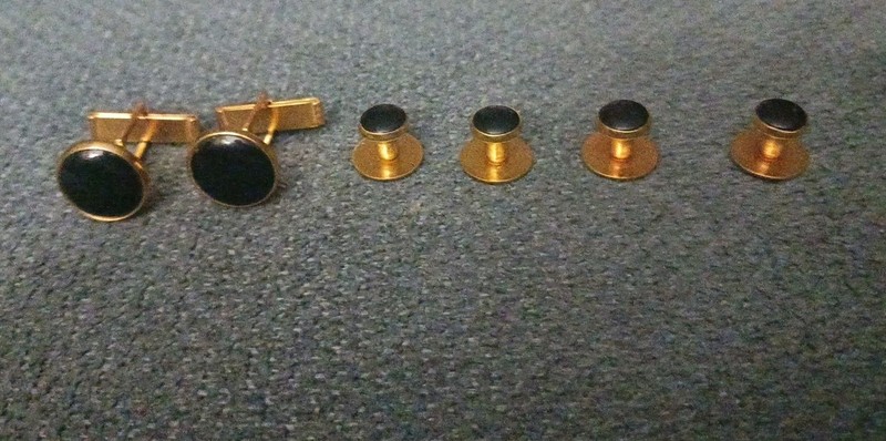 Formal Cuff Links And Stud Set, Black in Goldtone Setting
