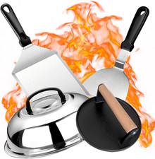 Kit Accessori Barbecue Con Grande Pressa Hamburger, Spatola Cucina Acciaio Inox,