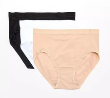 Breezies Sz SMALL Signature Satin Trim Set of 3 Hi Cut Panties SUNBEIGE A606712