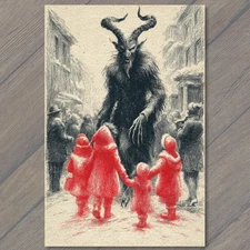 Art Print Krampus Street Children Red Coats Dark Christmas Folklore Horror