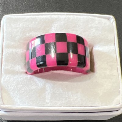 Ring Size 6 Black Pink Plastic Vintage Jewelry