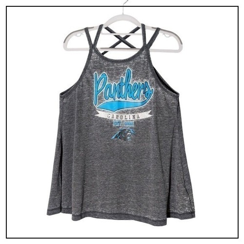 Carolina Panthers Tank Top Womens M Gray NFL Burnout Racerback Game Day Casual
