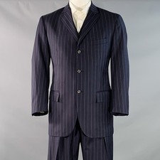 POLO by RALPH LAUREN Size 42 Regular Navy Grey Pinstripe 3 Piece Suit