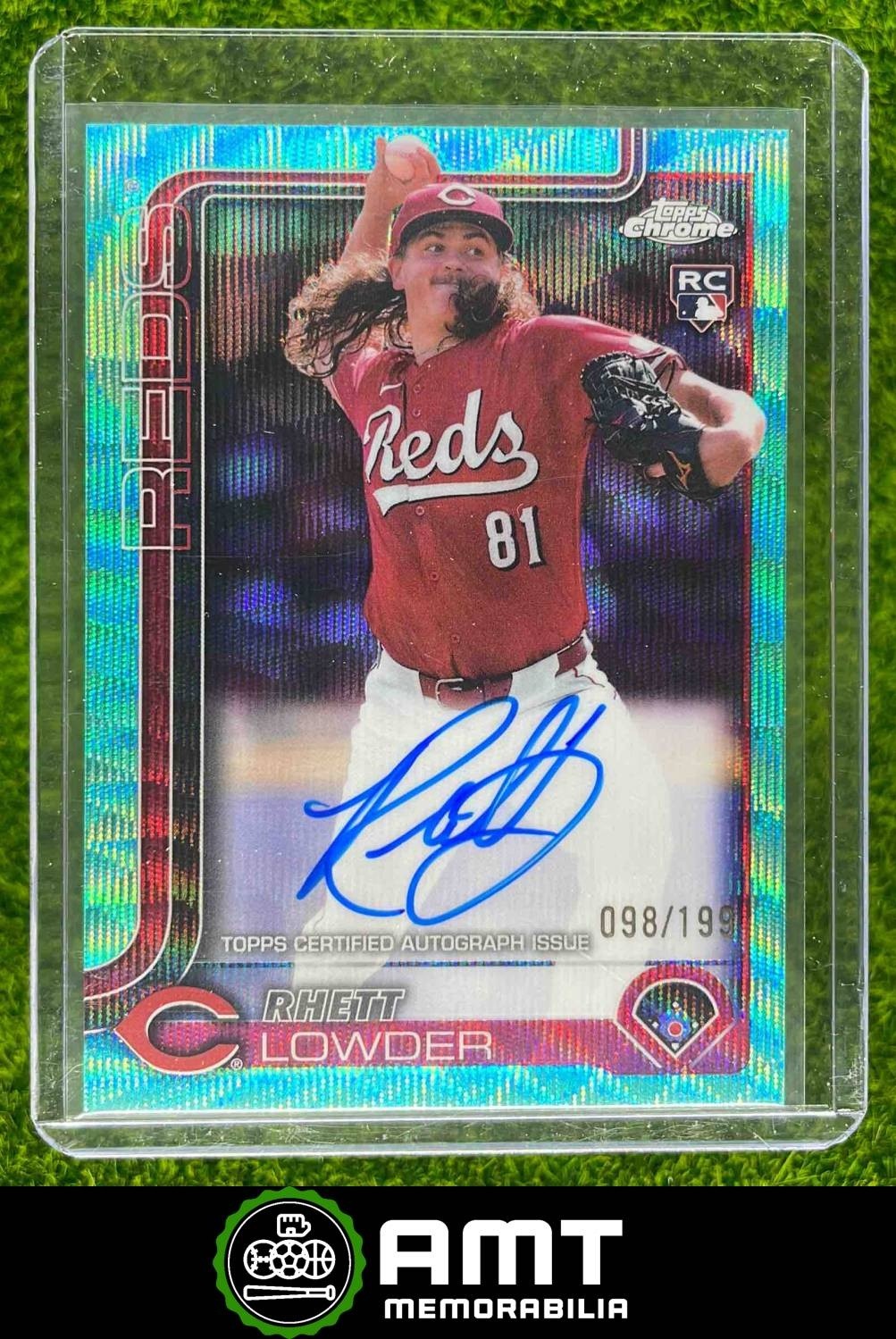 Rhett Lowder Rookie Auto 98/199 2025 Topps Chrome RC Aqua Wave Reds #RA-RL