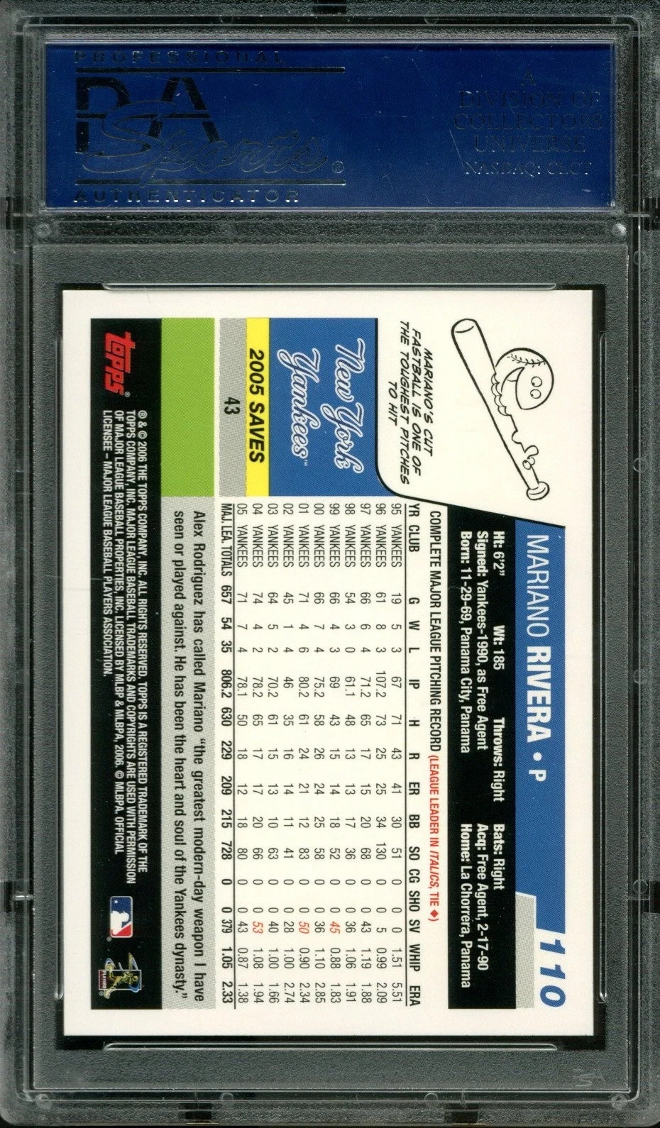2006 TOPPS #110 MARIANO RIVERA YANKEES HOF PSA 10 view 2