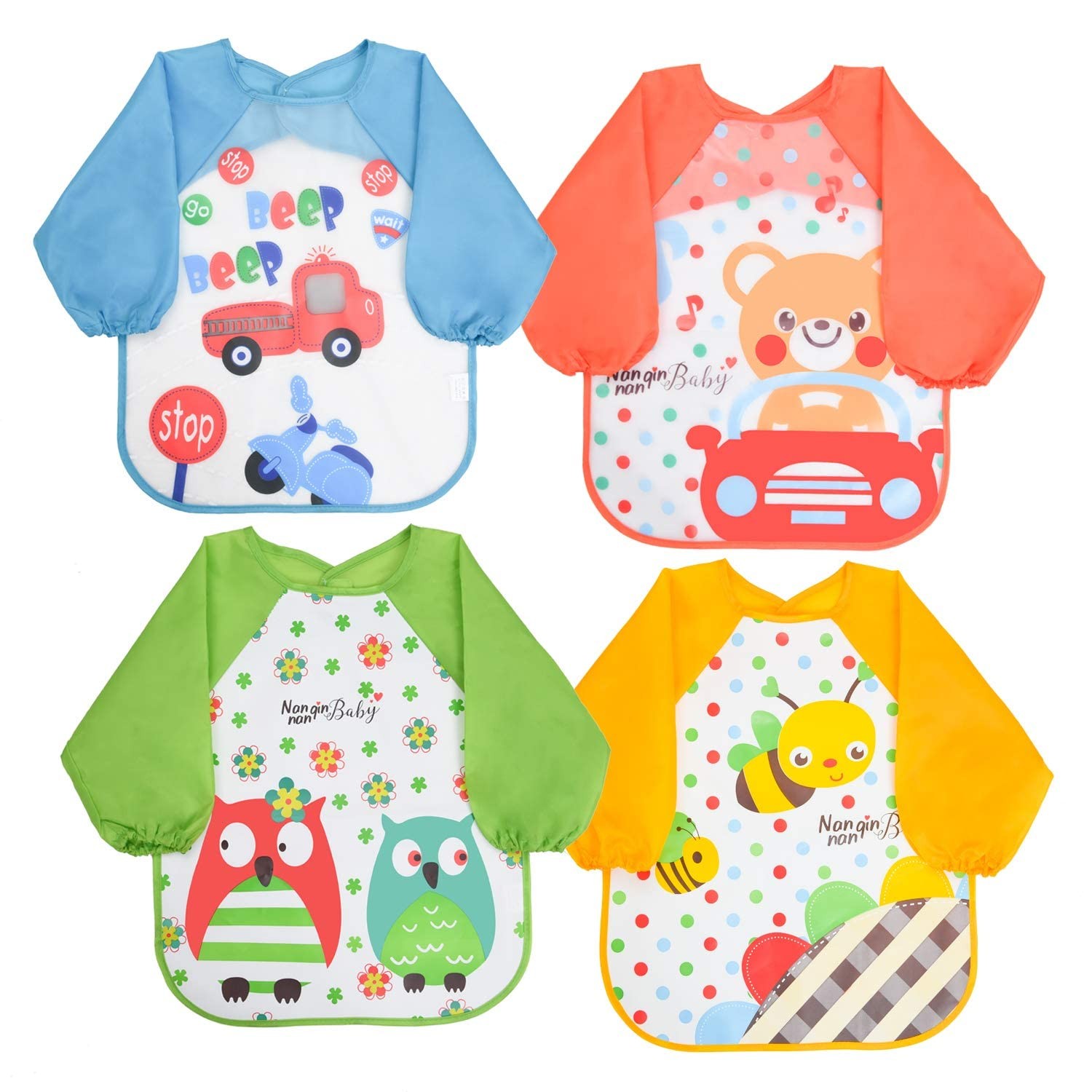 Vicloon Bibs with Sleeves, 4 Pcs EVA 33x42.5 cm (Pack of 4), Multicolour