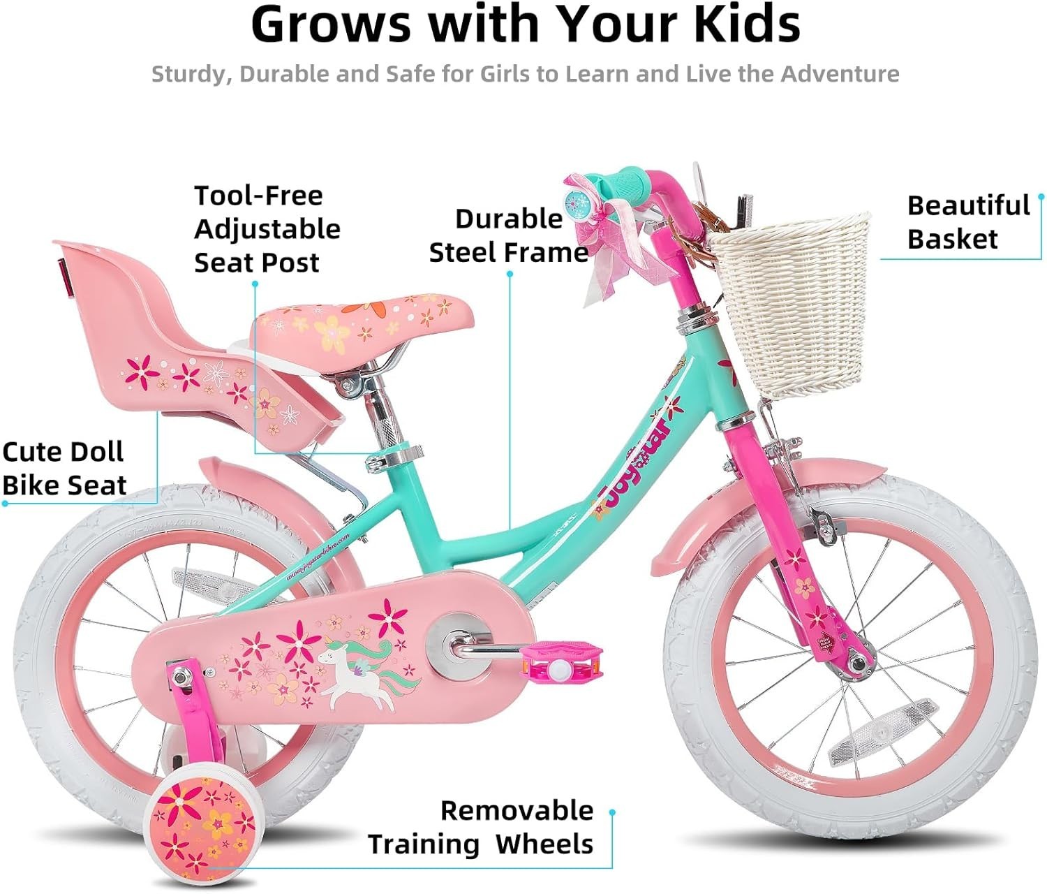 Kids Bike 14 Inch Training Wheels Green Toddler Princess JOYSTAR Unicorn Years