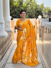 Soft Banarasi Silk Women Sari Meenakari Weaving Indian Designer Sari Traditional