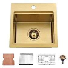15x15 Inch Gold Drop In Bar Sink Workstation - 16 Gauge Stainless Steel Singl...