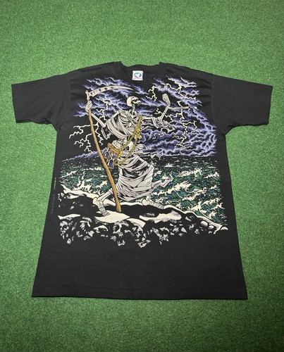 HOLY GRAIL Vintage 90s Liquid Blue Death T-shirt, Seventh Seal All Over Print XL