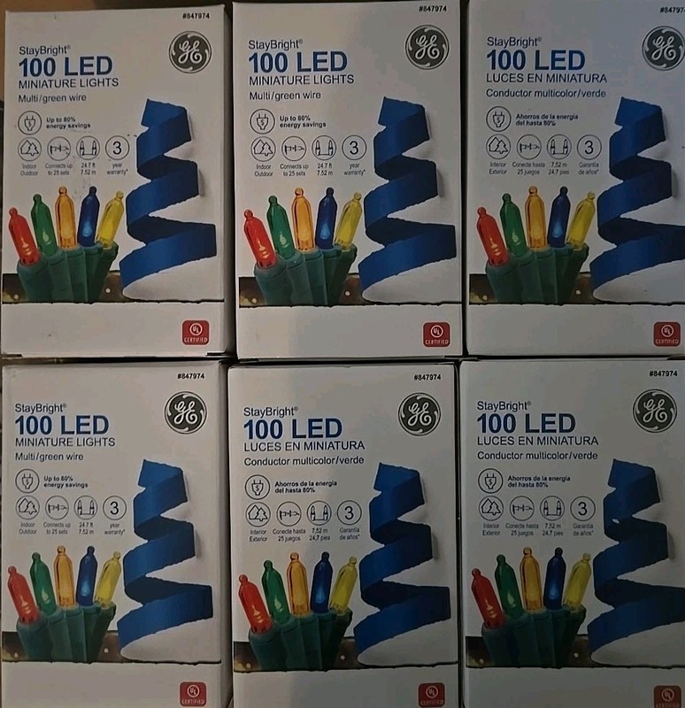 Lot Of 6 GE StayBright 100-Count 24.7-ft Multicolor LED Christmas String Lights