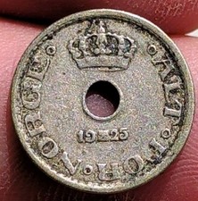 Antique 1925 10 Ore Holed Coin Norwegian Norway Crown Design