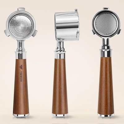 Bodemloze zeefhouder 51 mm, filterhouder compatibel met Delonghi Dedica EC680/EC685, 51 mm roestvrijstalen filterhouder met 1/2/4 kop filtermand, splisgreep van walnoothout en roestvrij staal