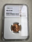 1948-D 1C RD Lincoln Wheat One Cent NGC MS 65 RD
