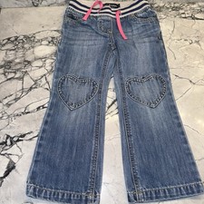 Mini Boden 4Y Girls Pull On Jeans Heart Patches Flare