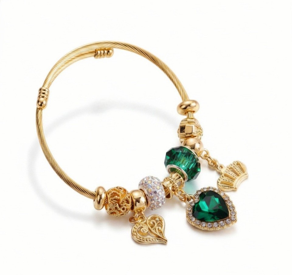 18K gold-plated Cuff Bangle Bracelet with Crystal Charms - Women ...