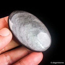 30g 53mm Natural Silver Obsidian Palm Stone Flashy Crystal Healing Worry Stone