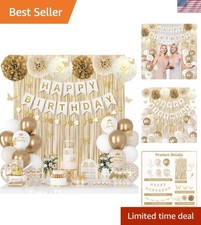 Elegant White and Gold Birthday Decoration Kit with Butterfly Accents - 58 Count